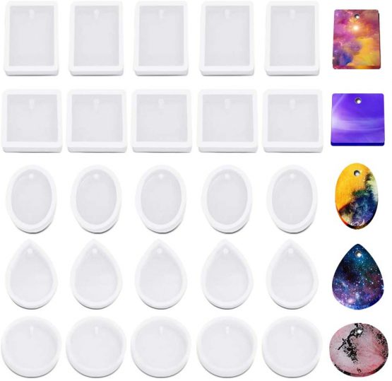 25 Pcs Jewelry Casting Molds, AIFUDA 5 Styles Pendant Resin Moulds with Hanging Hole for Resin Jewelry, Keychain, Pendant, DIY Resin Crafts Making