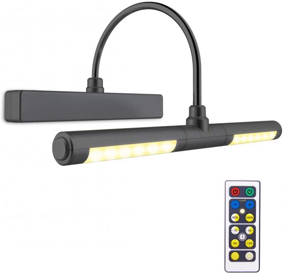 BIGLIGHT Picture Light with Remote Control,Wireless Battery Operated LED Wall Lights,13 Inches Rotatable Light Head with 3 Lighting Modes, Dimmable Display Picture Lights for Dartboard Pictures-Black