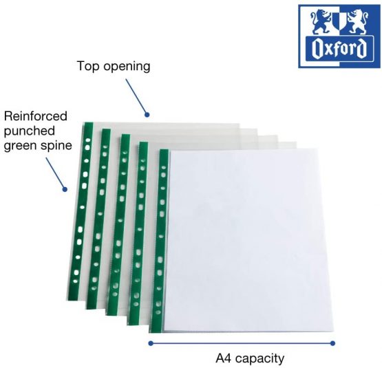Oxford, Premium Punched Pockets A4, Glass Clear, 200 Poly Pockets - Image 3