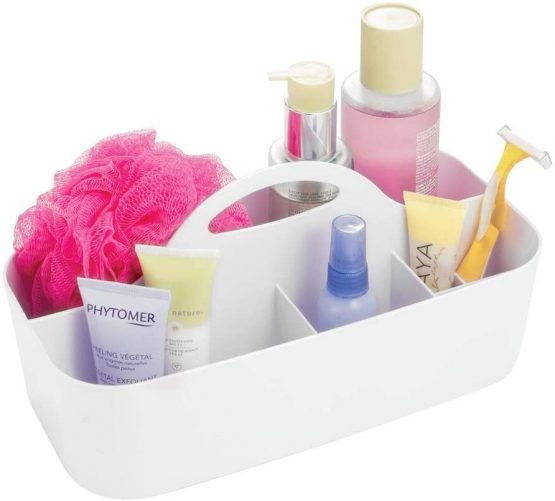 mDesign Bathroom Shower Caddy Tote for Shampoo, Soap, Razors - Medium, White