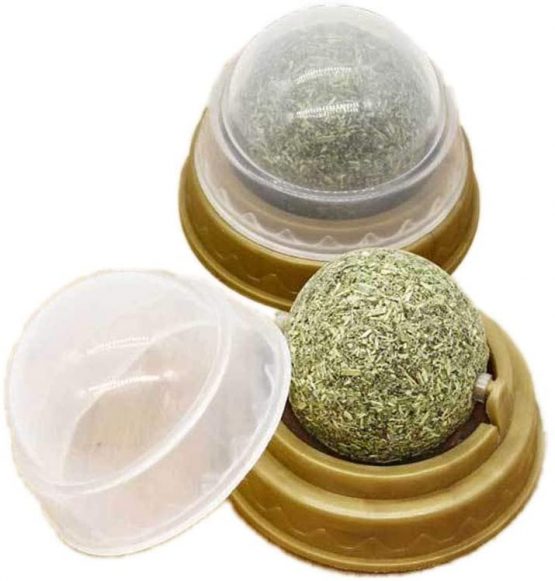 2 pcs Catnip Balls, Pure Natural Mint Leaf Rotating Interactive Cat Toys, Cat Removal Hairball Toys Can Be Sticky On Wall, Teeth Cleaning Catmint Toy for Cat, Kitten, Kitty Playing Chewing