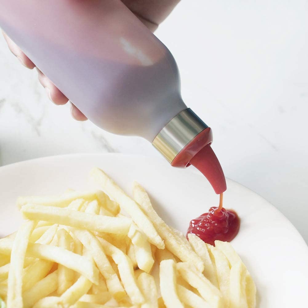 Condiment Squeeze Bottles 2 Pieces 450ml, Somine Ketchup Squeeze Bottles Includes Funnel, Chalk