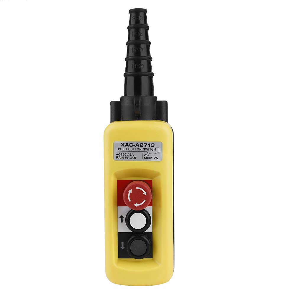Garosa Crane Pendant Control Station 500V 5A Rainproof Hoist Push Button Switch with Emergency Stop Up Down 2 Ways Easy Installation