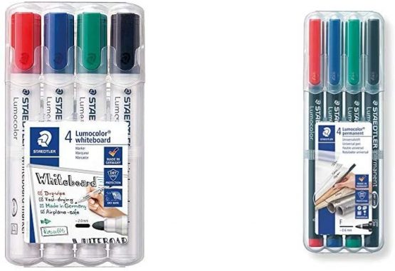STAEDTLER 351 WP4 Lumocolour Whiteboard Marker with Bullet Tip, Multicolour, Pack of 4 + Textsurfer Classic 364 Highlighter - Assorted Colours, Pack of 6