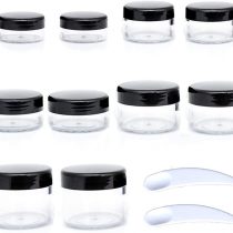 ZEJIA 30 Pieces Sample Containers with Screw Lids,5 Size 3/5/10/15/20 Gram Cosmetic Containers with 30pcs Labels and 5pcs Mini Disposable Spatula,for Makeup Eye Shadow Powder Lotion Jewelry