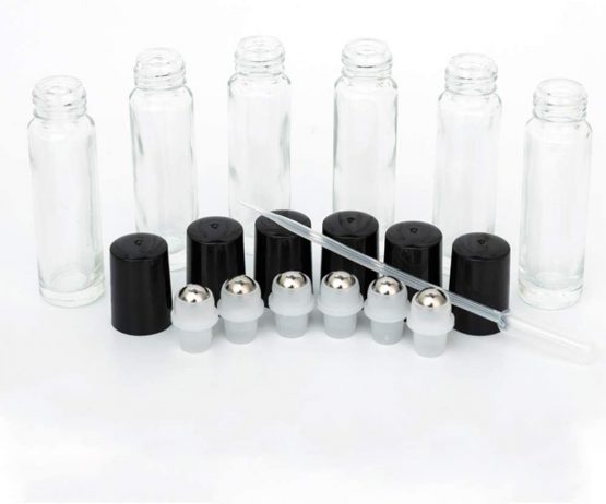 10ml Roller Bottles 6Pack Clear Thick Glass Essential Oil Roller Bottles Stainless Steel Roller Ball with 2 Droppers