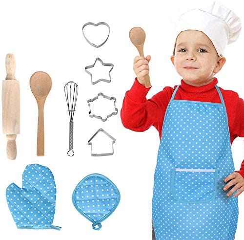 Pink Toddlers Best Birthday Christmas Xmas Gifts NIWWIN Chef Costume Set Kids Aprons,11 Pcs Children Cooking Play Kitchen Waterproof Baking Role Play