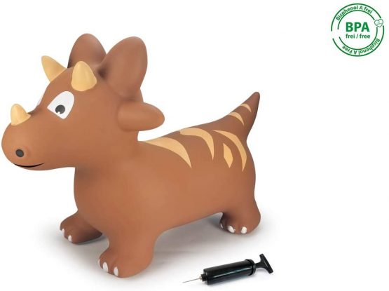 Jamara 460591 Bouncy Dino with Pump-Promotes Balance and Motor Skills, Animal Ears Support The Child, Robust and Durable, Easy to Clean, up to 50 kg, Brown