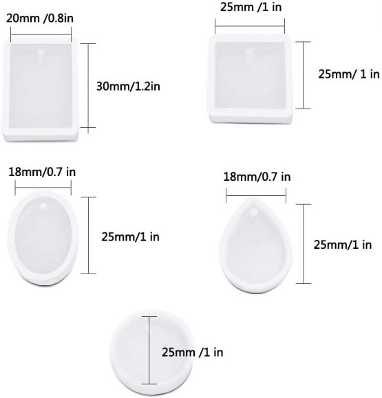 25 Pcs Jewelry Casting Molds, AIFUDA 5 Styles Pendant Resin Moulds with Hanging Hole for Resin Jewelry, Keychain, Pendant, DIY Resin Crafts Making - Image 3