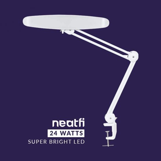 Neatfi XL 2,200 Lumens LED Task Lamp with Clamp, UK Plug, 24W Super Bright Desk Lamp, 117 Pcs SMD LED, 20 Inches Wide Lamp, 4 Level Brightness, Dimmable, Eye-Caring LED Lamp (White) - Image 2