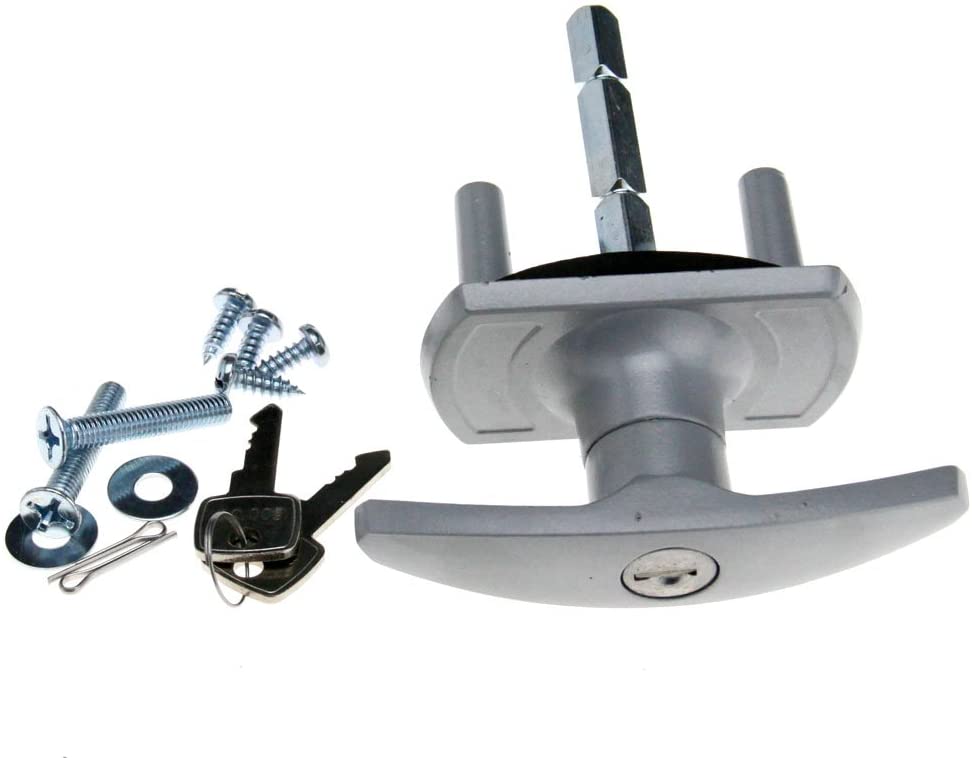Silver T Garage Door Lock 75mm Shaft 35mm Fixing Spigots Compatible with Cardale Henderson