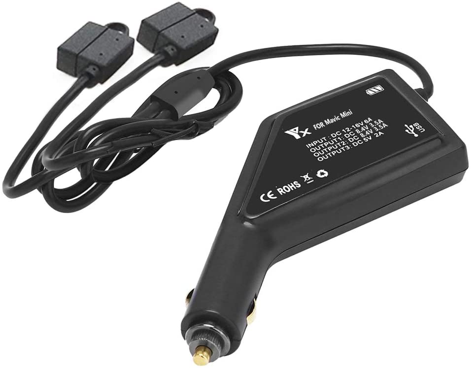 Onewer Car Charger for DJI Mavic Mini Drone (not for mini 2/3/4), Charging Adapter for 2 Flight Batteries + 1 Remote Controller (Black) - Image 4