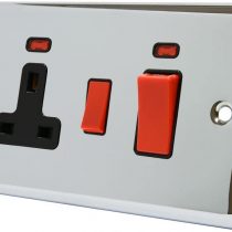 AET CPCCC2NBL Polished Chrome Classical Control Unit w Black Insert-2-Gang 45A Cooker 13A Switched Plug Socket and Neon Indicators, 240 V