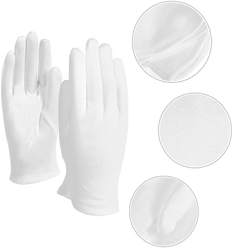 YIKEF 12 works White Cotton Gloves, Soft Gloves Moisturising Gloves for Coin Jewelry Health Daily Work Gloves For Men Women - Image 3