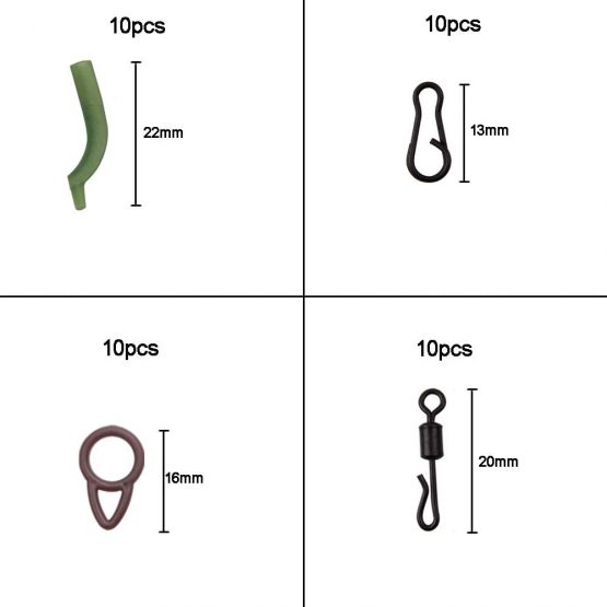 JSHANMEI 50Pcs/Set Carp Fishing Tackle Kit With Tapered Tail Helicopter Chod Bait Rigs Buffer Anti Tangle Sleeves Swivels Leader Clips Slide Rigs - Image 2