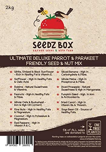 Parrot Food 1.8kg, Seed and Nut Mix Feed SeedzBox, Natural Healthy Pet Treats and Snacks - Image 2