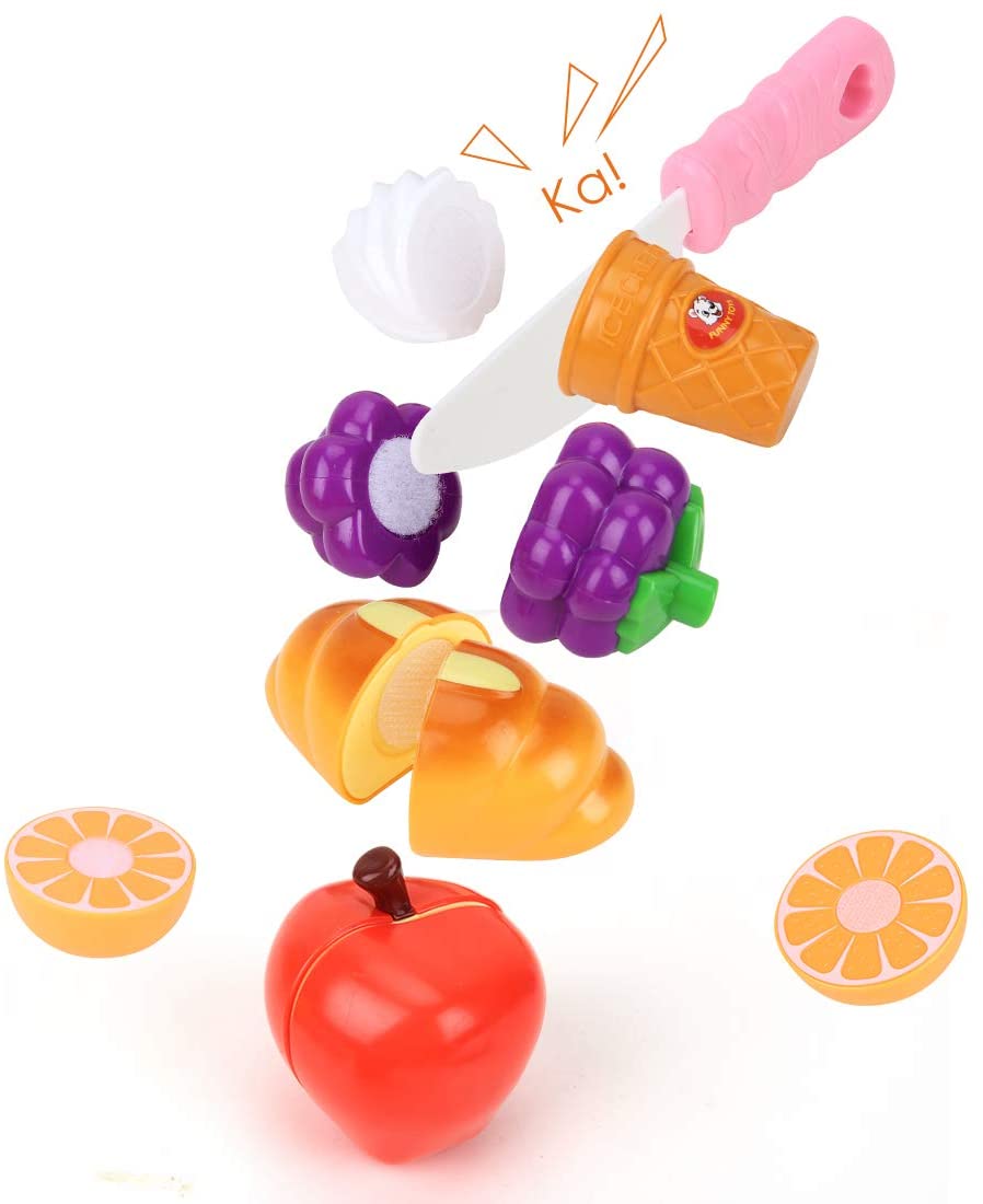 BeebeeRun Play Food Set with Picnic Basket and Mat, Cutting Dessert