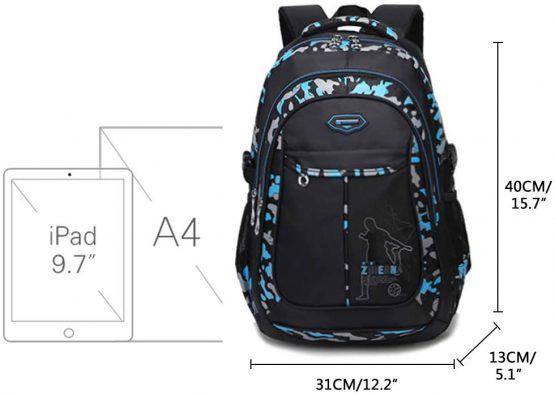 Teens Backpacks Children School Bag Set 3 in 1 Book Bag with Lunch Bag Pen Case Camouflage Laptop Rucksack for Boys Girls(Blue) - Image 2