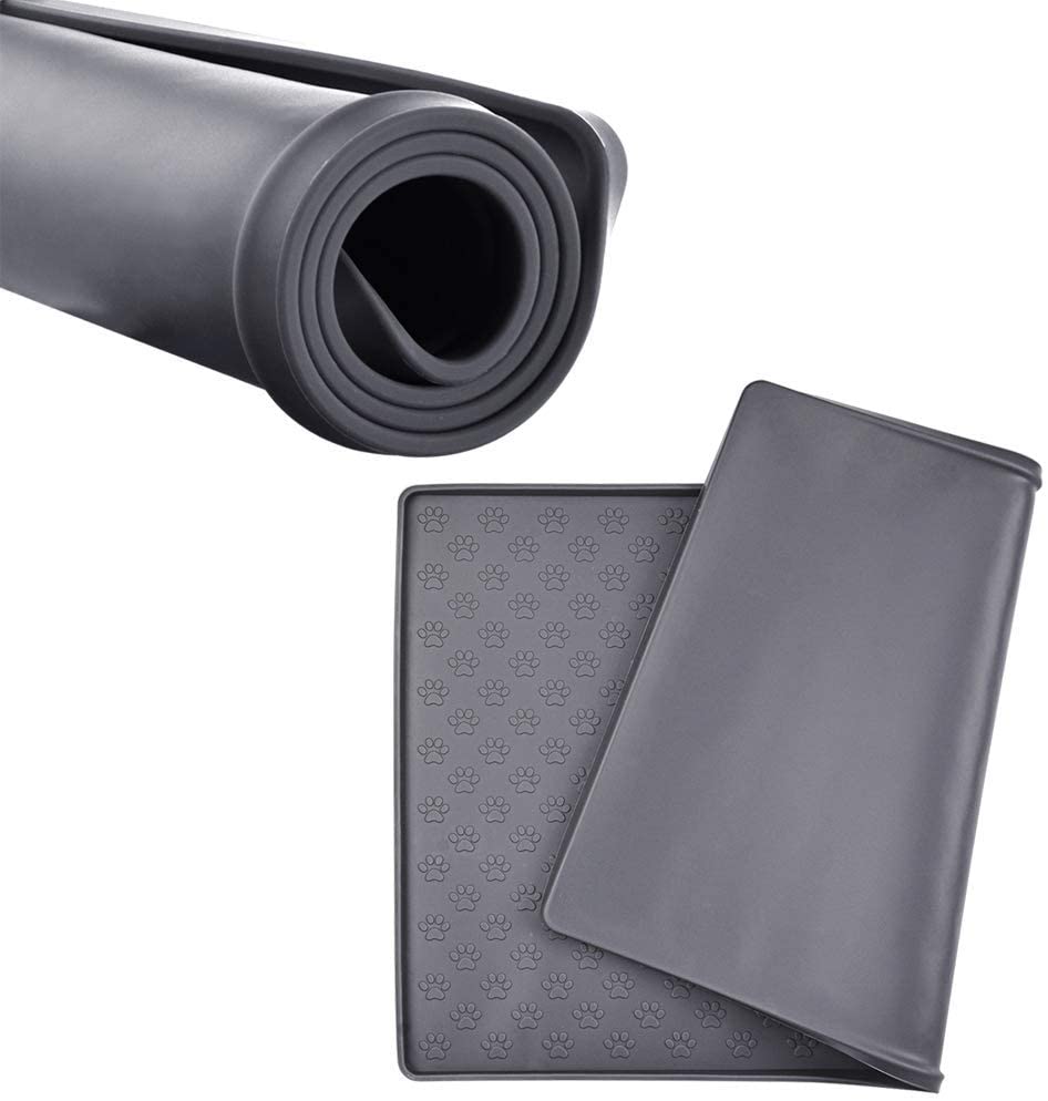 MOACC Dog Food Mat, Silicone Pet Feeding Mat, Non Slip & Waterproof Bowl Mat for Dog and Cat 47 x 30 cm, Grey Paw Pattern - Image 4