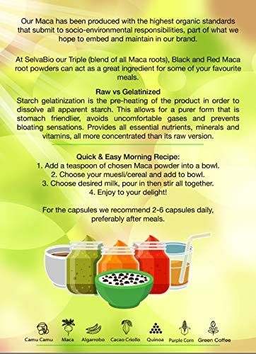 SelvaBio Triple Maca Root Powder, Gelatinised, Certified Organic, Black Red & Yellow Blend, Single Origin, Peru, Vegan - Image 4