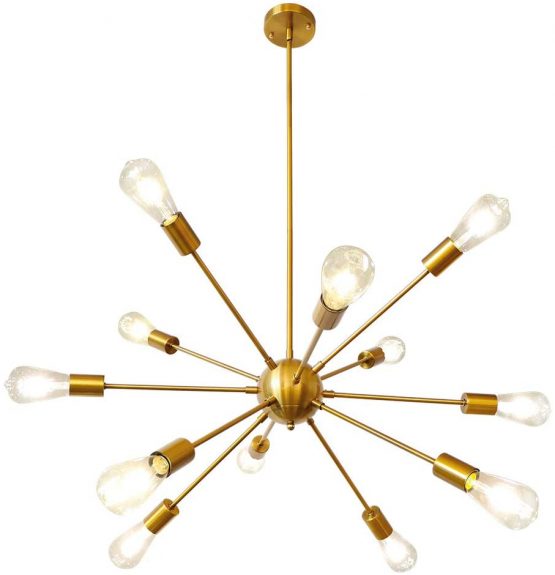 LynPon Sputnik Chandelier Gold Modern Brass Pendant Ceiling Light 12 Lights Industrial Lighting Fitting for Kitchen Dining Living Room Bedroom