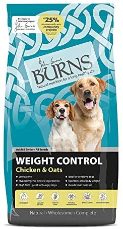 Burns Pet Nutrition Hypoallergenic Complete Dry Dog Food Adult and Senior Dog Weight Control Chicken and Oats 12 kg