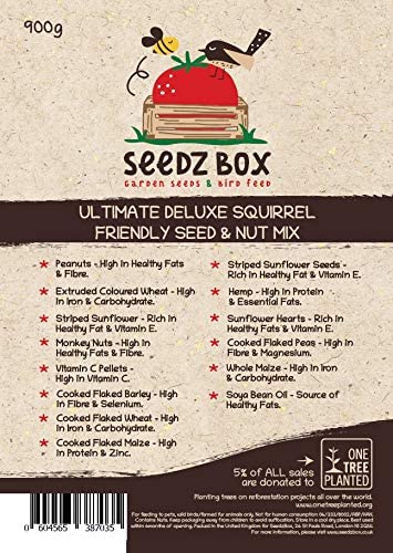 Squirrel Food Seed and Nut Feed Mix 900g, SeedzBox Deluxe Squirrel Food, Natural Treats and Snacks for Wild Squirrels - Image 2