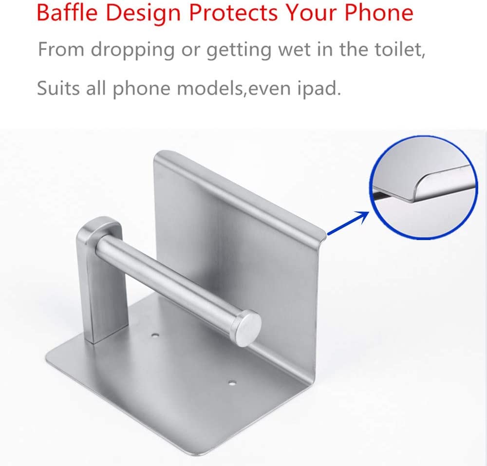 HomeHeng Toilet Paper Roll Holder with Shelf,SUS304 Stainless Steel,Brushed Modern Roll Tissue Holder,Self Adhesive and Wall Mounted,Bathroom Kitchen Accessories F928-03D - Image 4
