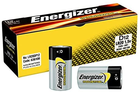 Energizer 636108 Industrial/Disposable D Alkaline Battery (Pack of 12), assorted colours, 1 Count (Pack of 12)