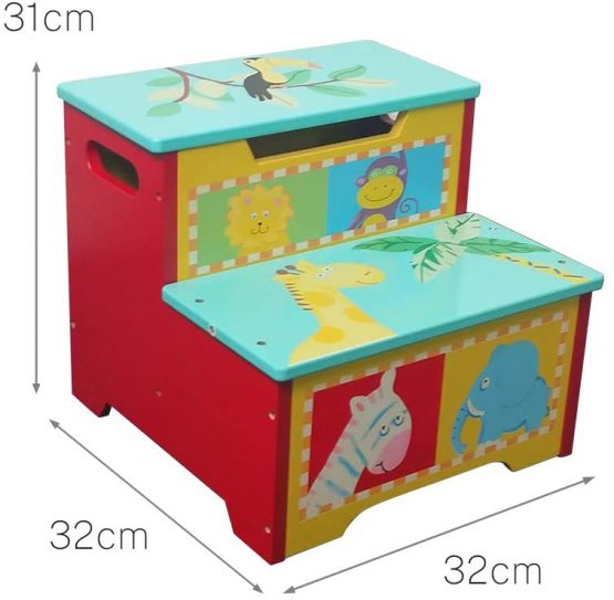 Children's Step Stools Wooden | Kids Step Stool with Storage | Double Step Stools for Toddlers Nursery Boys Girls Toilet Training Kitchen Helper Non-Slip Portable & Lightweight (Red) - Image 3