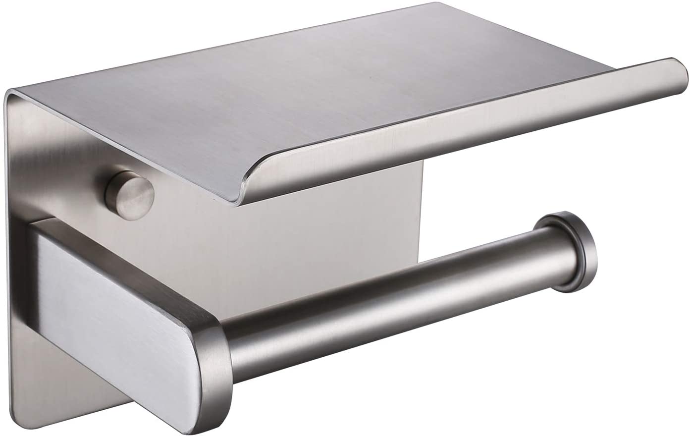 HomeHeng Toilet Paper Roll Holder with Shelf,SUS304 Stainless Steel,Brushed Modern Roll Tissue Holder,Self Adhesive and Wall Mounted,Bathroom Kitchen Accessories F928-03D