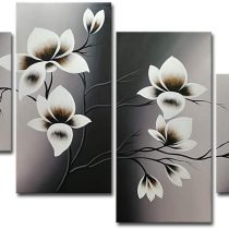 Wieco Art - Elegant Blooming Flowers 4 panels Modern 100% Hand Painted Floral Oil Paintings Artwork on Canvas Wall Art Set Ready to Hang for Living Room Bedroom Decor