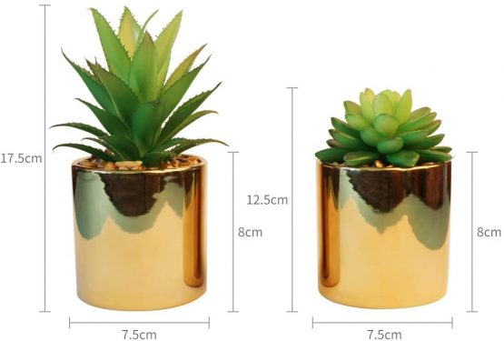 HelaCueil Artificial Succulent Plants in Stoneware Ceramic Planters Pots - Set of 2 - Image 4