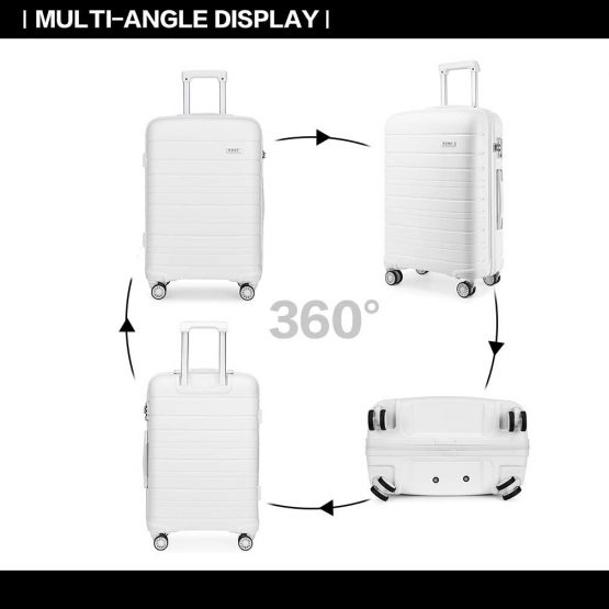 Kono Lightweight Polypropylene Medium Check in Luggage with 4 Spinner Wheels TSA Lock YKK Zipper Hard Shell Travel Trolley Suitcase (White, 65cm 66L) - Image 4