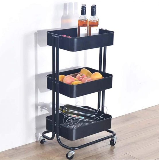 Storage Trolley Cart,3-Tier Storage Cart,Multi-Purpose Trolley Organizer Cart with Casters,Rolling Cart Metal Utility Cart,Organizer Trolley on wheels for Bathroom,kitchen, Bedroom Storage (Black) - Image 2