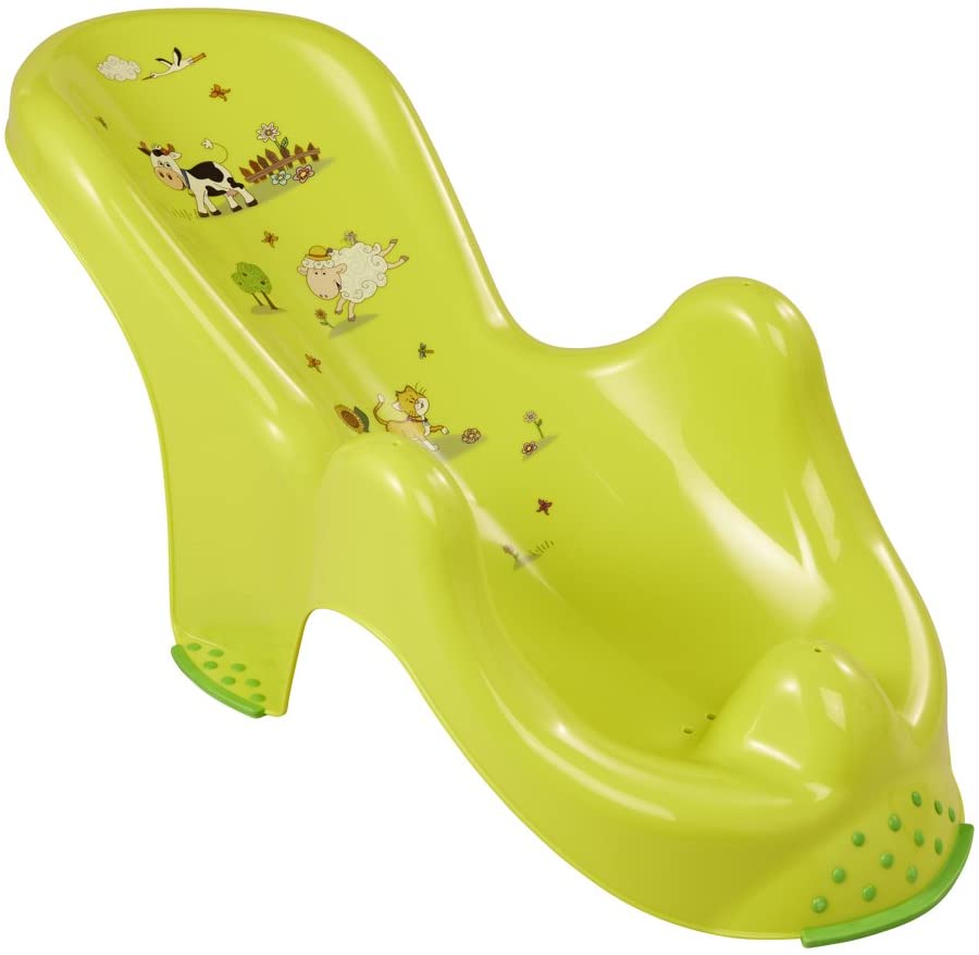 keeeper Funny Farm Anatomical Baby Bath Seat, For 0 to 6 months, Anti-Slip Rubber Feet, Leon, Green
