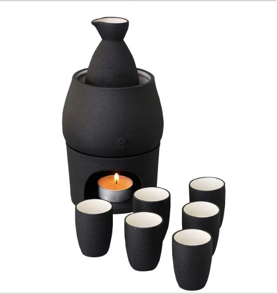 Lyty Sake Set and Cups with Warmer Keep Sake Storage Gift Box, Traditional Porcelain Japanese Pottery Hot Saki Drink, 9pcs Include 1 Stove 1 Warming Bowl 1 Sake Bottle 6 Cup (Black) - Image 2