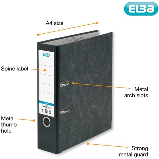 Elba A4 Lever Arch File, Black, Pack of 6 - Image 2