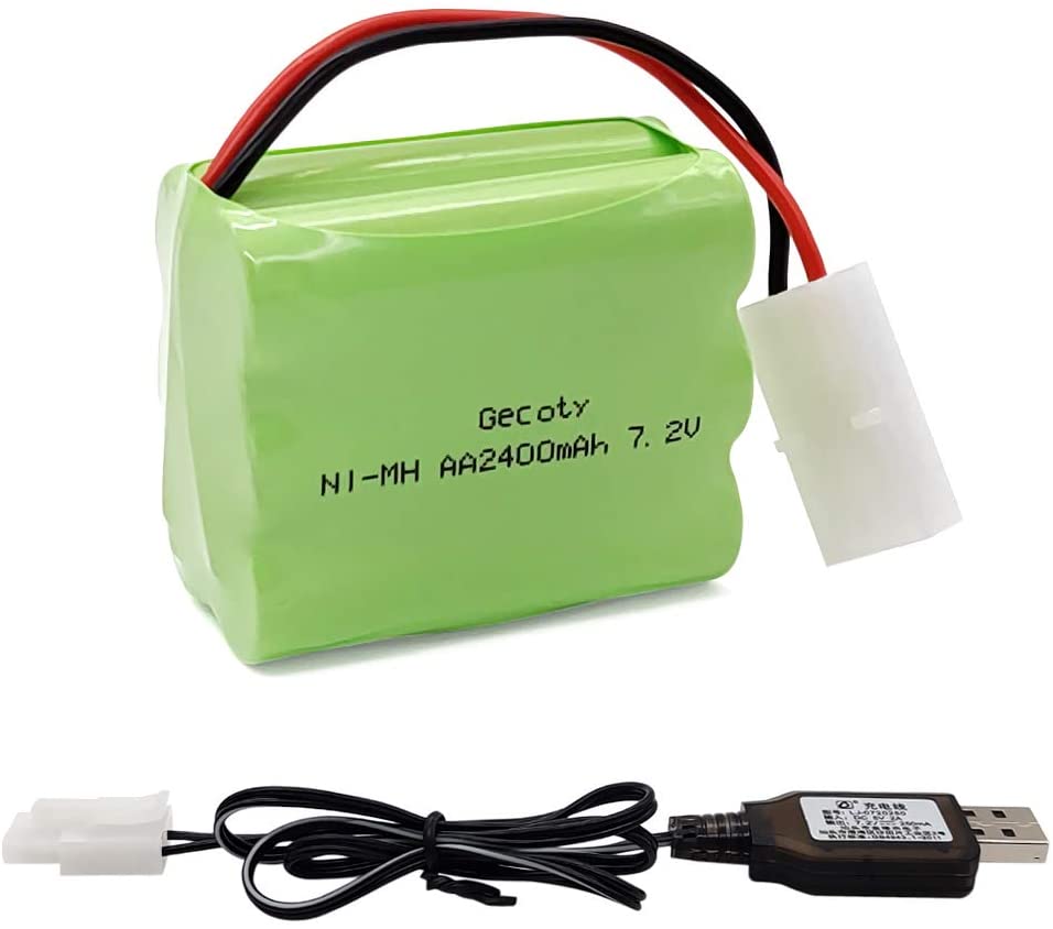 Gecoty® Rechargeable 7.2 V 2400 mAh Ni-MH AA battery pack with KET 2P plug and charging cable