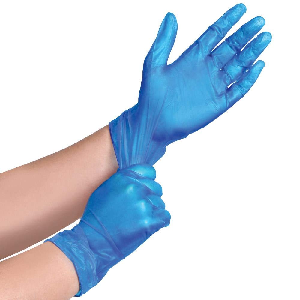 100 (1 Box) x BLUE Vinyl PRE - POWDERED Gloves Disposable Food Medical etc. (Medium), M (Pack of 2)