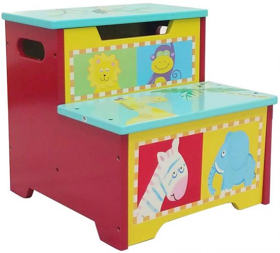 Children's Step Stools Wooden | Kids Step Stool with Storage | Double Step Stools for Toddlers Nursery Boys Girls Toilet Training Kitchen Helper Non-Slip Portable & Lightweight (Red)