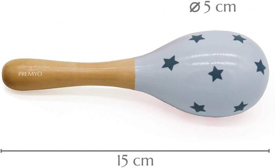 PREMYO Baby Rattle Maracas - Wooden Musical Instruments for Toddlers - Newborn Sensory Toys - Grey - Image 2
