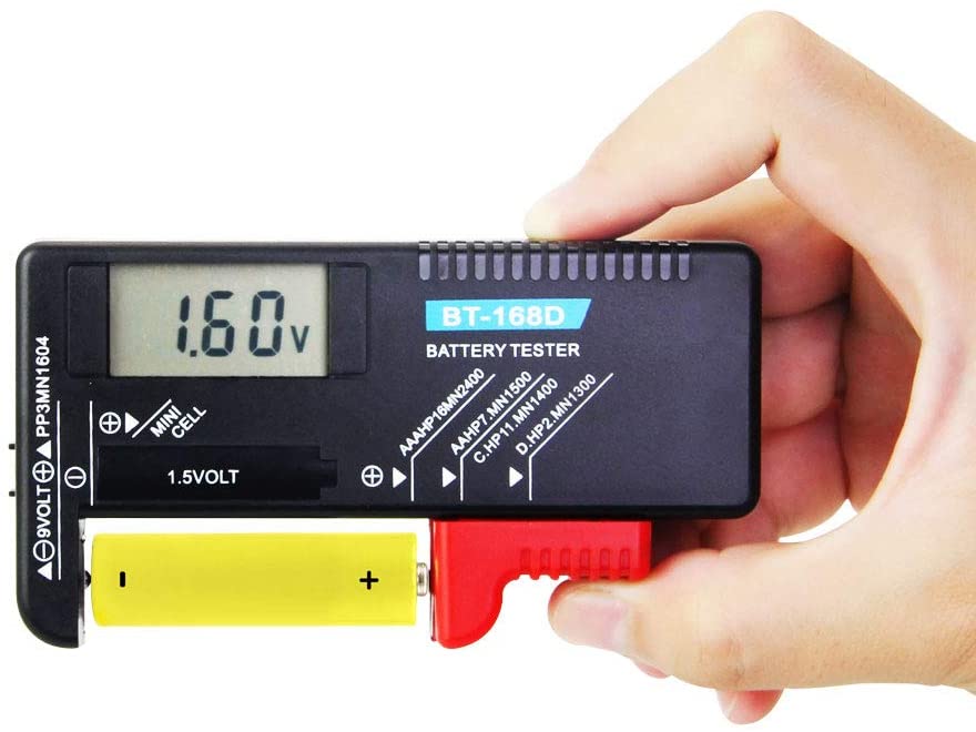 Favengo Battery Tester Universal Battery Checker Household Battery Volt Checker Tester with Accurate Digital Screen Multi Size for AA AAA C D 9V 1.5V and Button Cell Batteries (Model: BT-168D)