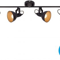 Briloner Leuchten - Ceiling Light, 4-Bulb Spotlight, Rotatable and Pivotable Spinner, Retro/Vintage, 4 x E14, 40 Watt, Metal, Black-Gold, 790x190mm (LxH),2049-045