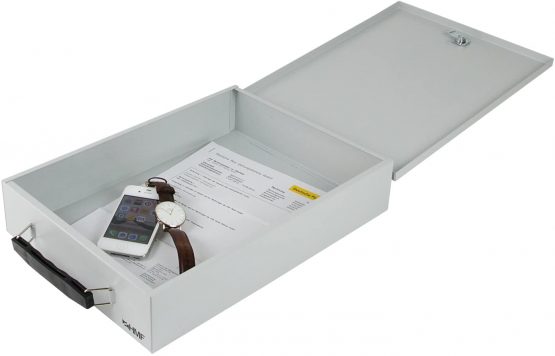 HMF 141-07 Document Box Tray Security Box Din A4, 37,5 x 26,5 x 8,0 Centimeter, Light Gray - Image 3