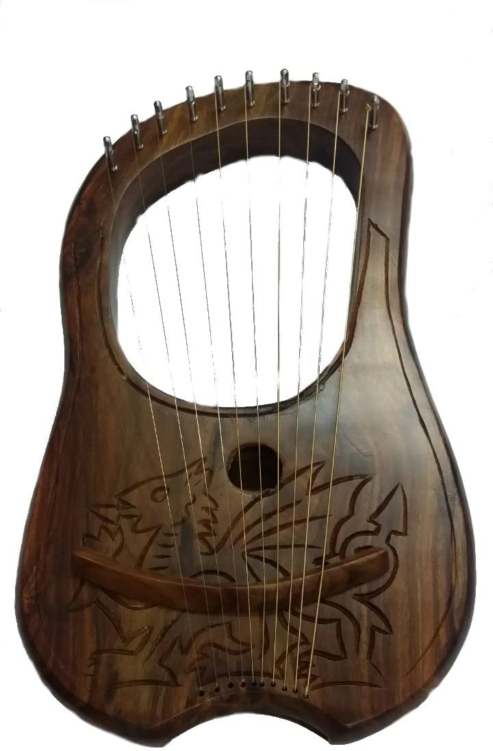 Lyra Harp Engraved Celtic Welsh Dragon/Lyre Harp Sheesham Wood Celtic ...