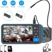 Teslong 1080P HD Dual Lens Endoscope, Inspection Camera with 6 LED Lights, Industrial Borescope with 4.5 Inch Screen, Waterproof endoscope Camera, Semi-Rigid Snake Camera, 32 GB TF Card (16.4 ft)
