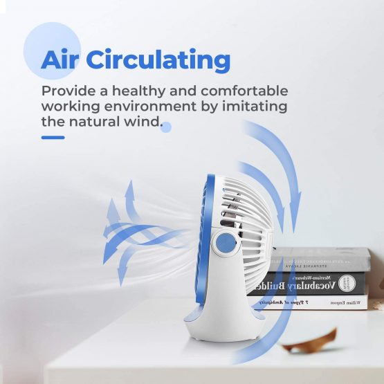 USB Fan, OCOOPA USB Desk Fan Table Fan with Strong Airflow & Quiet Operation, Portable Cooling Fan Speed Adjustable 360°Rotatable Head for Home Office Bedroom Table and Desktop (Blue) - Image 2