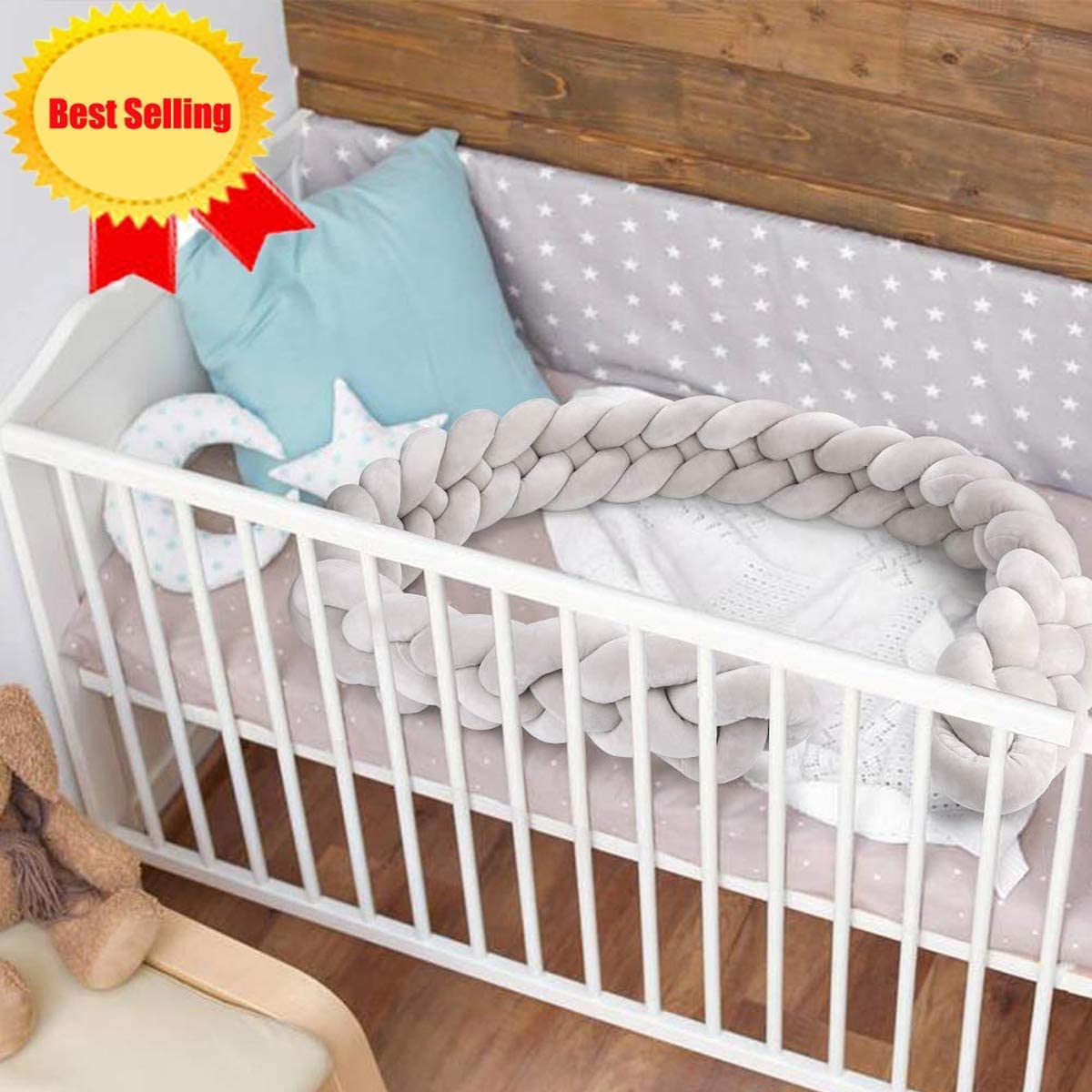 Braided Baby Crib Bumper,Baby Head Guard Bumper Knot Braid Cushion,3m