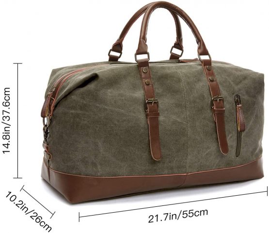 EverVanz Oversized Holdall Travel Duffel, Canvas Leather Trim Tote Unisex Shoulder Satchel, Portable Cabin Weekend Bag Handbag for Men and Women - Image 4